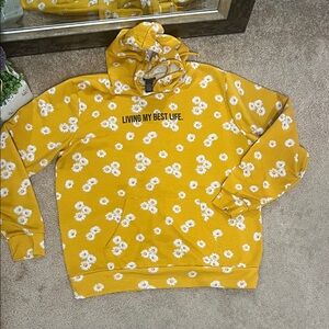 Yellow Floral Hoodie with Slogan